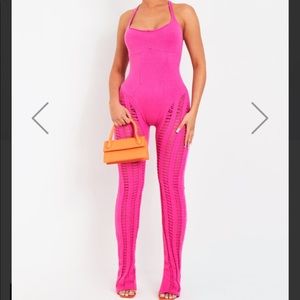 MISSYEMPIRE Pink Laddered Knitted Seam Jumpsuit